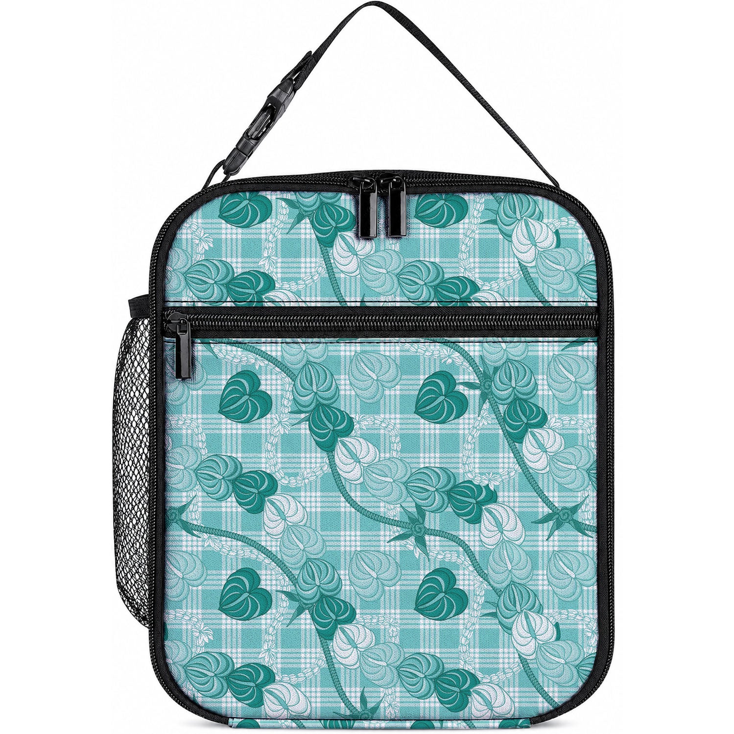 Anthurium Pikake Ti Leaf Palaka Lunch Bag Turquoise Version LT01 10.2 × 8.3 × 4.3 inch Turquoise - Polynesian Pride