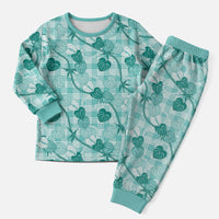 Anthurium Pikake Ti Leaf Palaka Christmas Pajama Set Turquoise Version LT01 Men Turquoise - Polynesian Pride