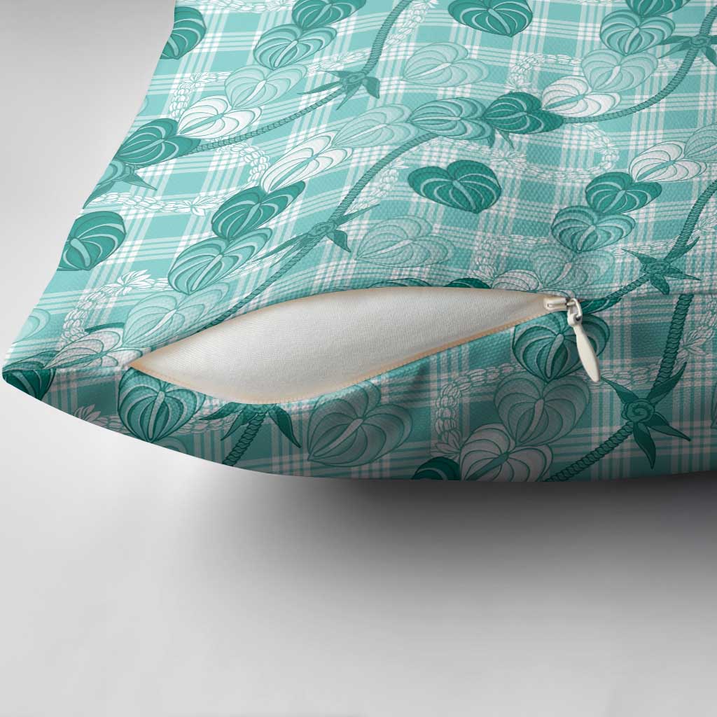 Anthurium Pikake Ti Leaf Palaka Pillow Cover Turquoise Version LT01 - Polynesian Pride