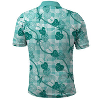 Anthurium Pikake Ti Leaf Palaka Polo Shirt Turquoise Version LT01 - Polynesian Pride