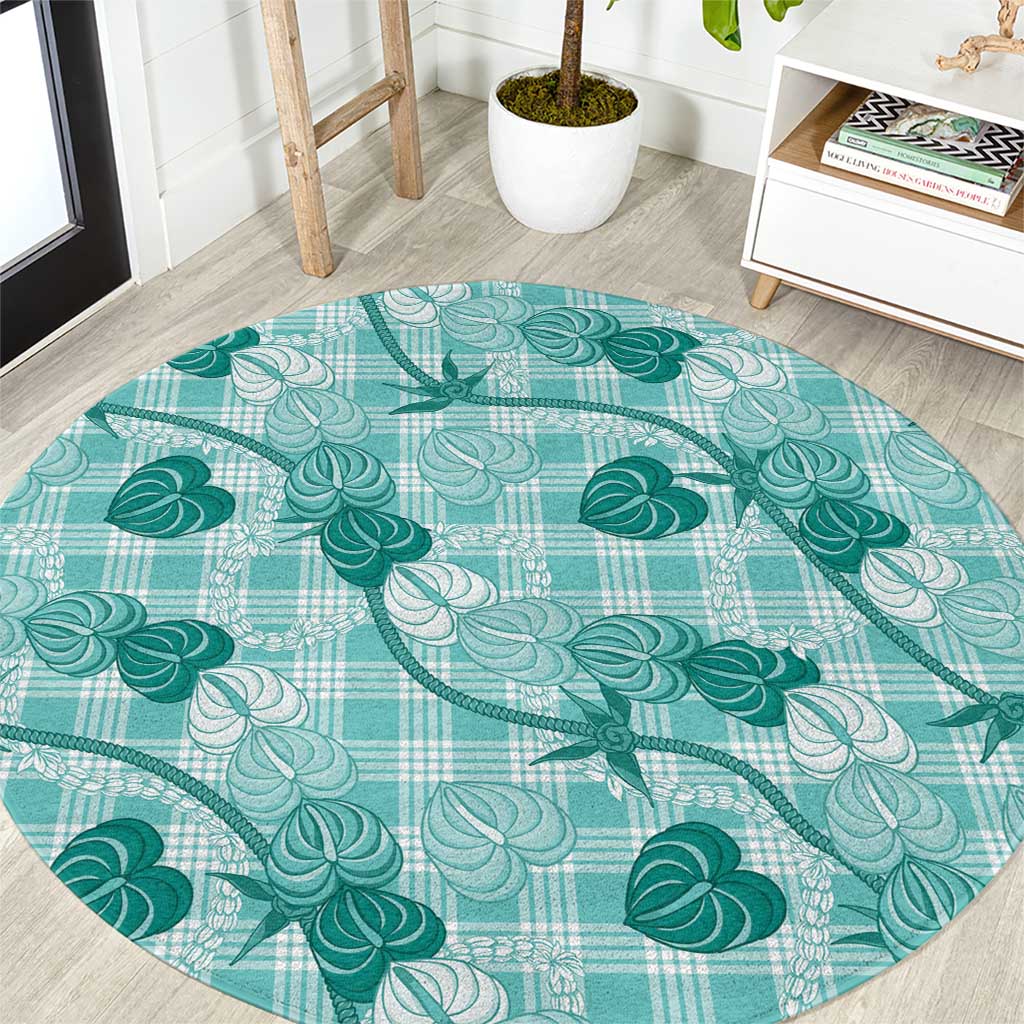 Anthurium Pikake Ti Leaf Palaka Round Carpet Turquoise Version LT01 Turquoise - Polynesian Pride