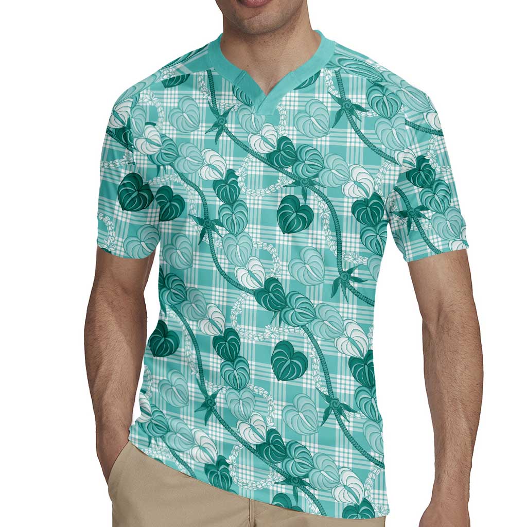 Anthurium Pikake Ti Leaf Palaka Rugby Jersey Turquoise Version LT01 - Polynesian Pride