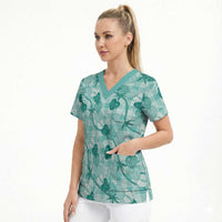 Anthurium Pikake Ti Leaf Palaka Scrub Top Turquoise Version LT01 - Polynesian Pride