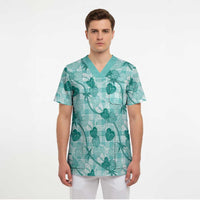 Anthurium Pikake Ti Leaf Palaka Scrub Top Turquoise Version LT01 - Polynesian Pride