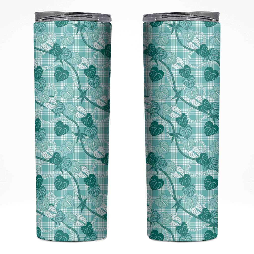 Anthurium Pikake Ti Leaf Palaka Skinny Tumbler Turquoise Version LT01 Turquoise - Polynesian Pride