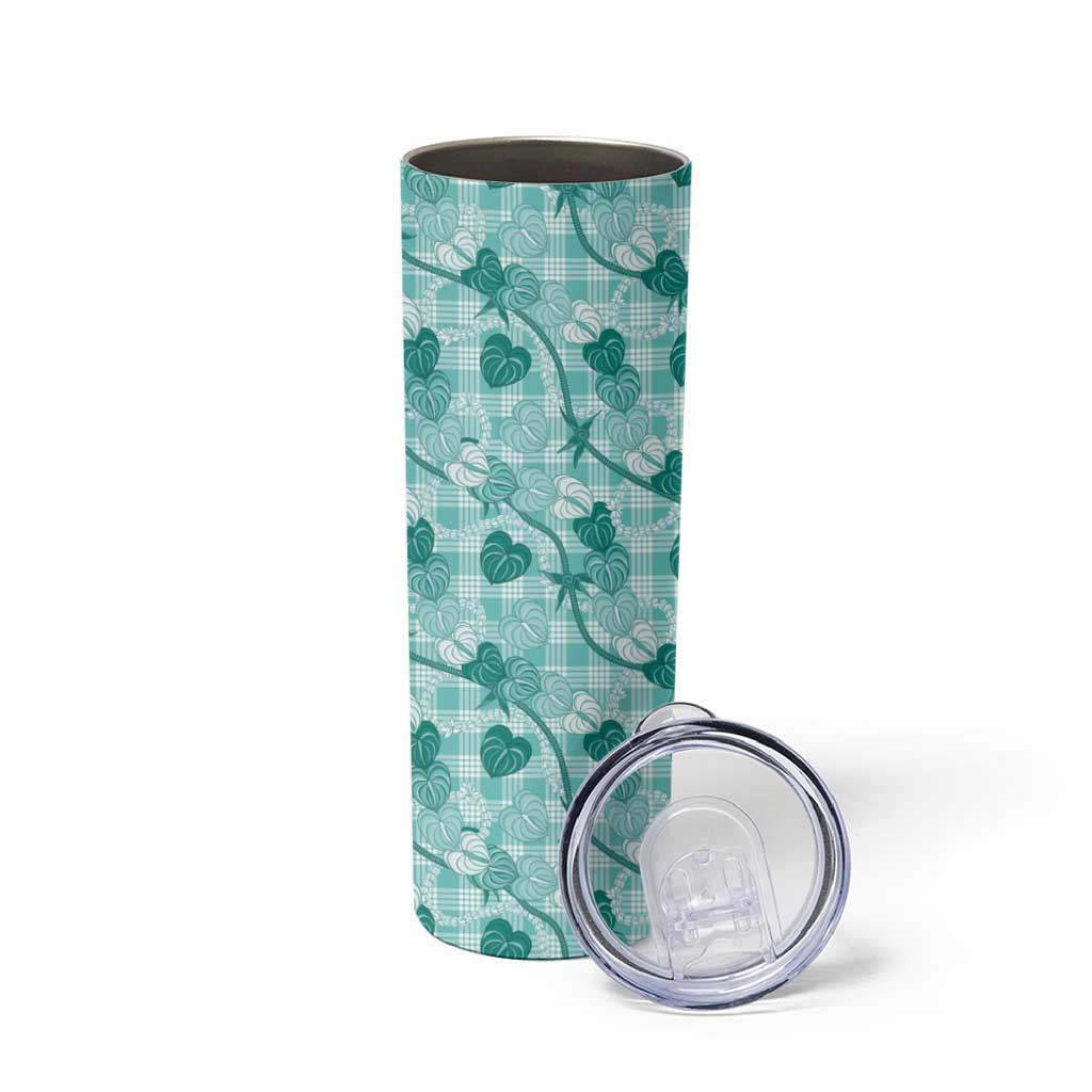 Anthurium Pikake Ti Leaf Palaka Skinny Tumbler Turquoise Version LT01 - Polynesian Pride