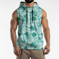 Anthurium Pikake Ti Leaf Palaka Sleeveless Hoodie Turquoise Version LT01 - Polynesian Pride