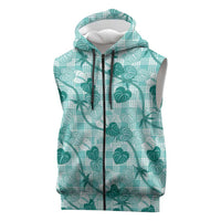 Anthurium Pikake Ti Leaf Palaka Sleeveless Zip Hoodie Turquoise Version
