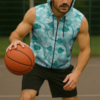 Anthurium Pikake Ti Leaf Palaka Sleeveless Zip Hoodie Turquoise Version