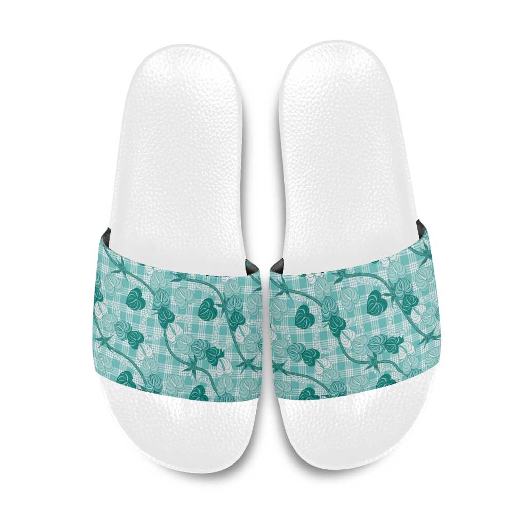 Anthurium Pikake Ti Leaf Palaka Slide Sandals Turquoise Version LT01 Turquoise - Polynesian Pride