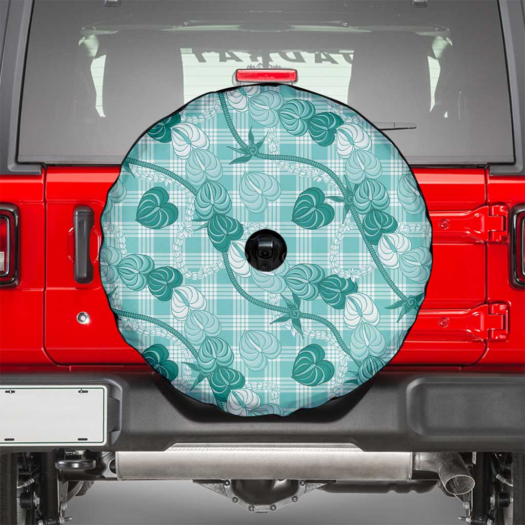 Anthurium Pikake Ti Leaf Palaka Spare Tire Cover Turquoise Version LT01 - Polynesian Pride