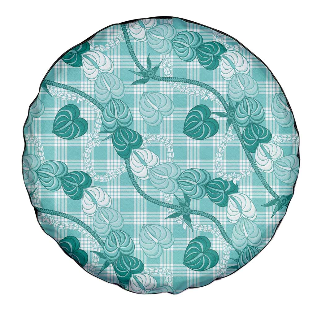Anthurium Pikake Ti Leaf Palaka Spare Tire Cover Turquoise Version LT01 - Polynesian Pride