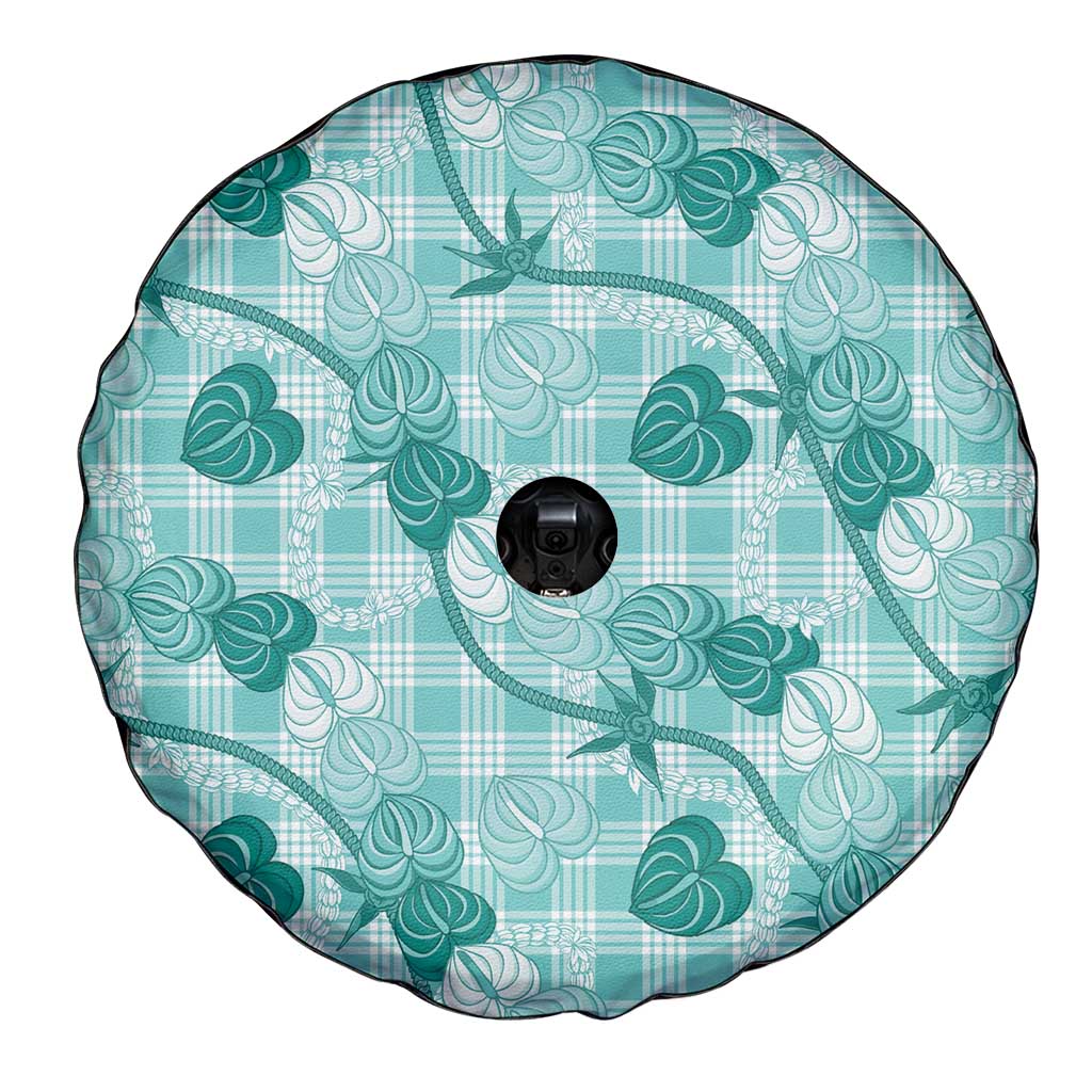 Anthurium Pikake Ti Leaf Palaka Spare Tire Cover Turquoise Version LT01 - Polynesian Pride