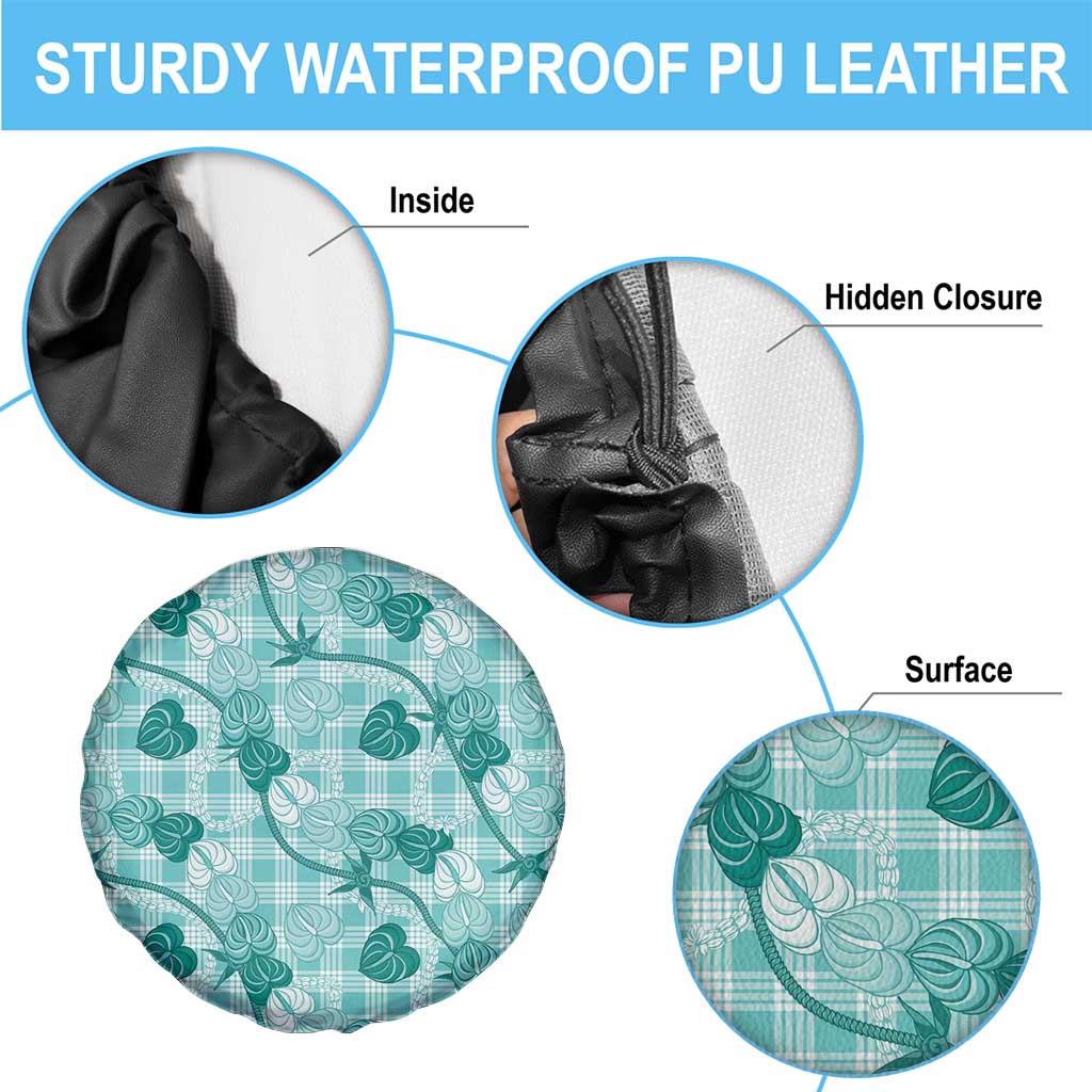 Anthurium Pikake Ti Leaf Palaka Spare Tire Cover Turquoise Version LT01 - Polynesian Pride