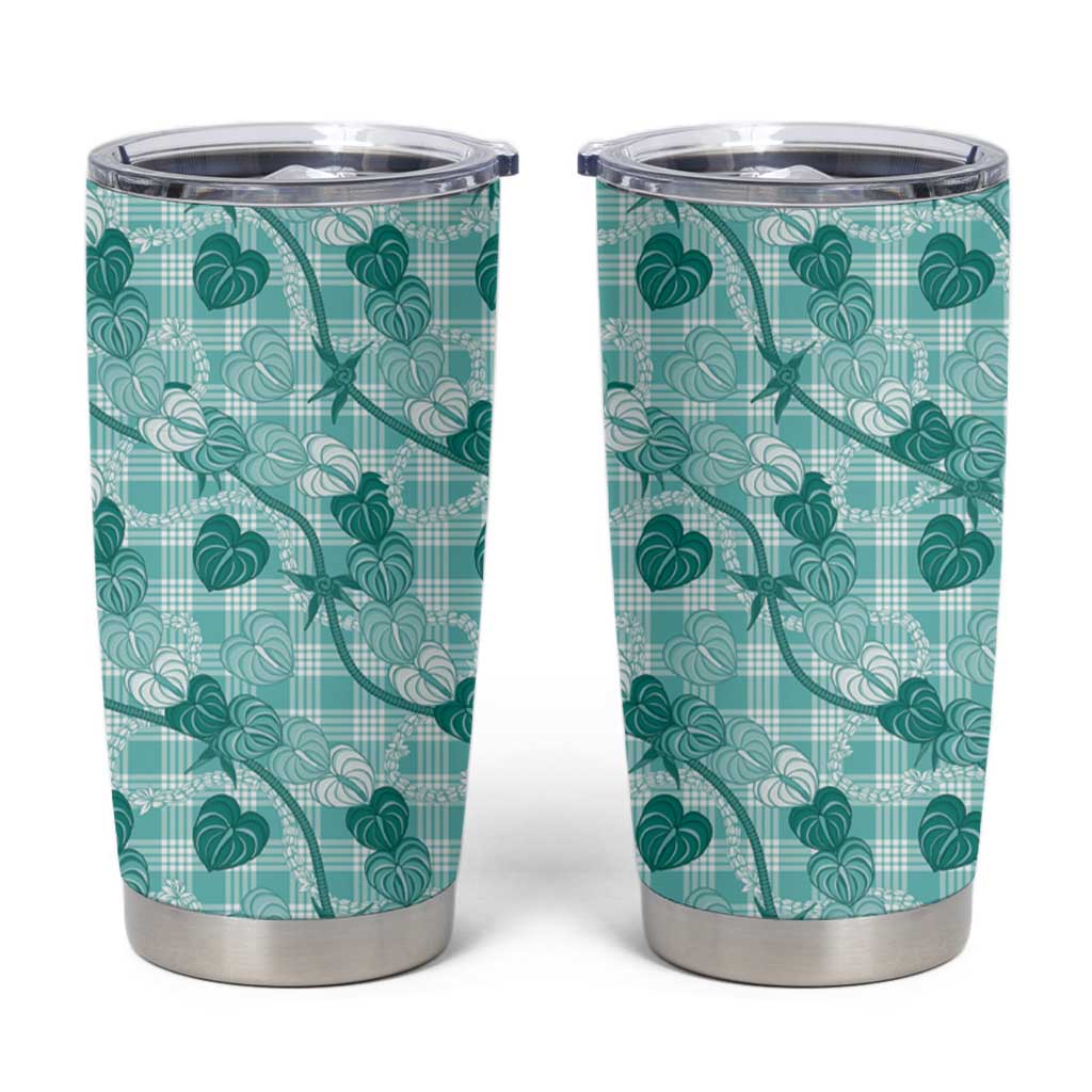 Anthurium Pikake Ti Leaf Palaka Tumbler Cup Turquoise Version LT01 Turquoise - Polynesian Pride