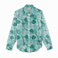 Anthurium Pikake Ti Leaf Palaka Women Casual Shirt Turquoise Version LT01 - Polynesian Pride