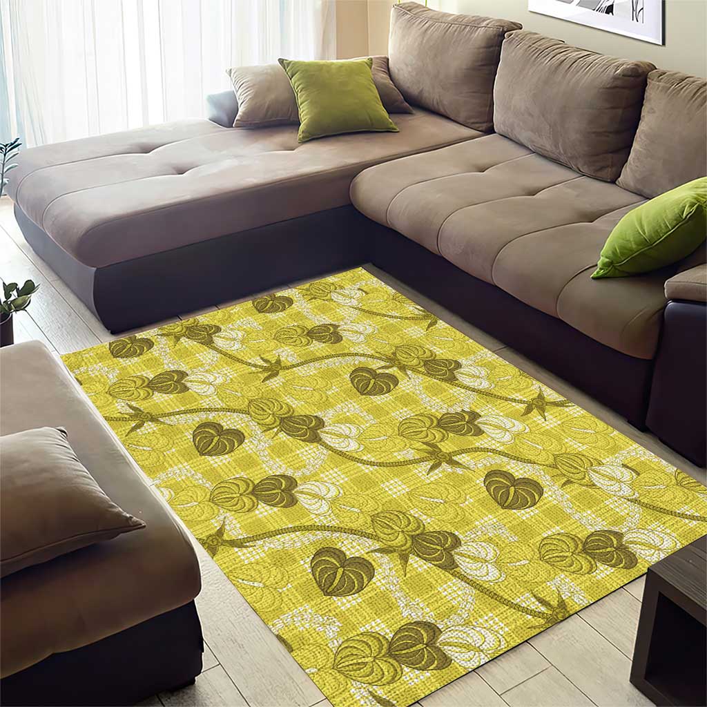 Anthurium Pikake Ti Leaf Palaka Area Rug Yellow Version