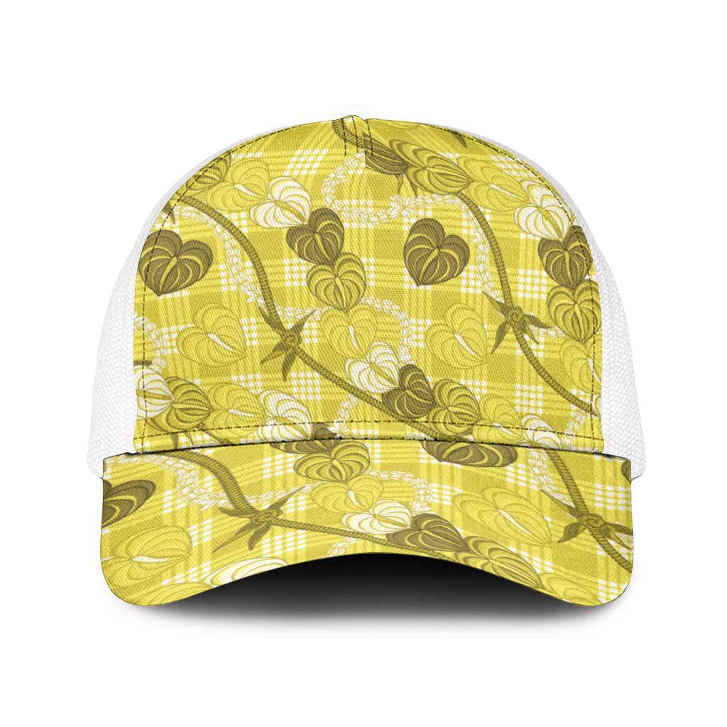 Anthurium Pikake Ti Leaf Palaka Baseball Net Cap Yellow Version LT01 One Size White Yellow - Polynesian Pride