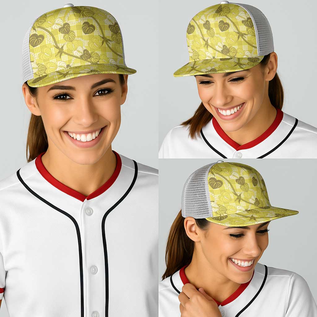 Anthurium Pikake Ti Leaf Palaka Baseball Net Cap Yellow Version LT01 - Polynesian Pride