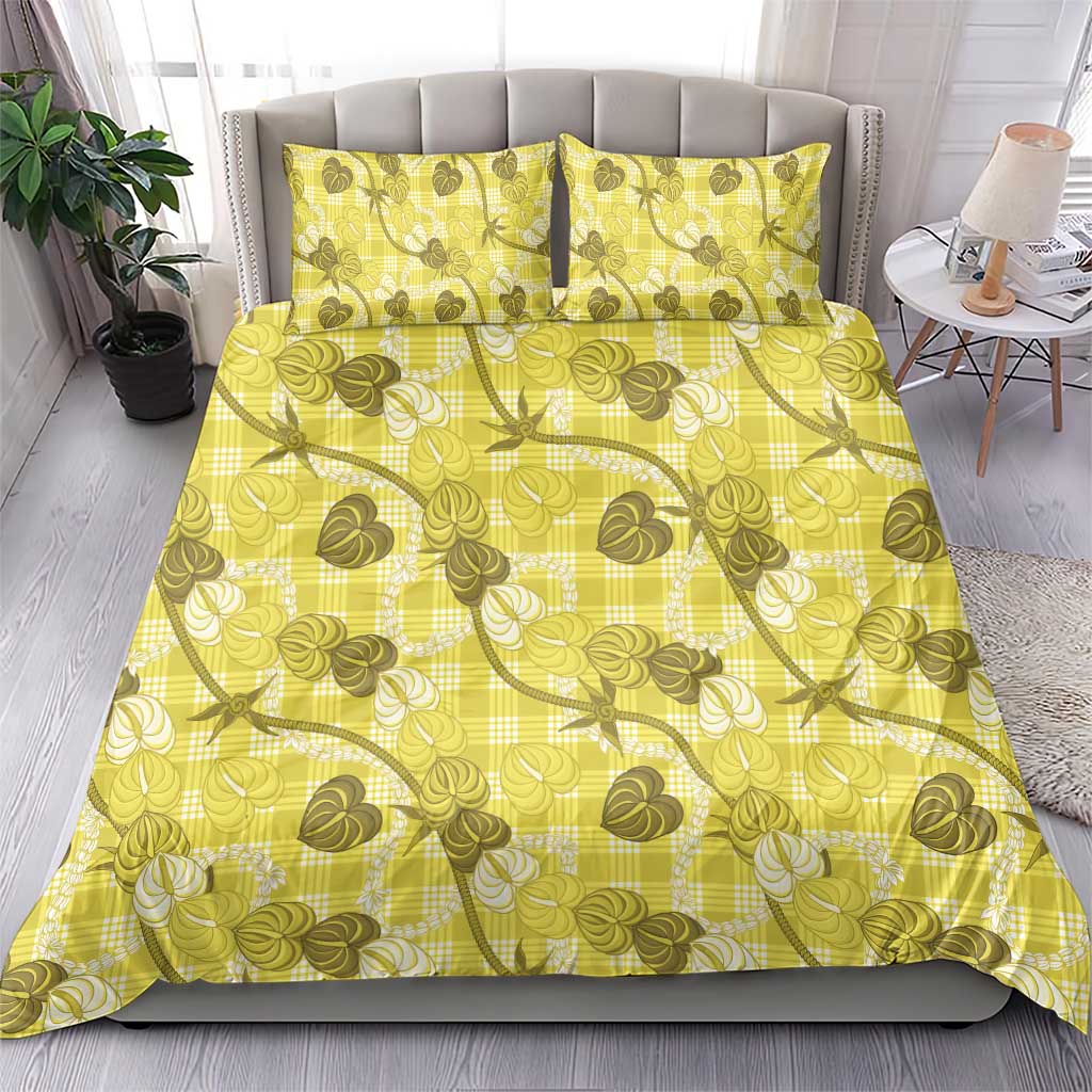 Anthurium Pikake Ti Leaf Palaka Bedding Set Yellow Version LT01 - Polynesian Pride