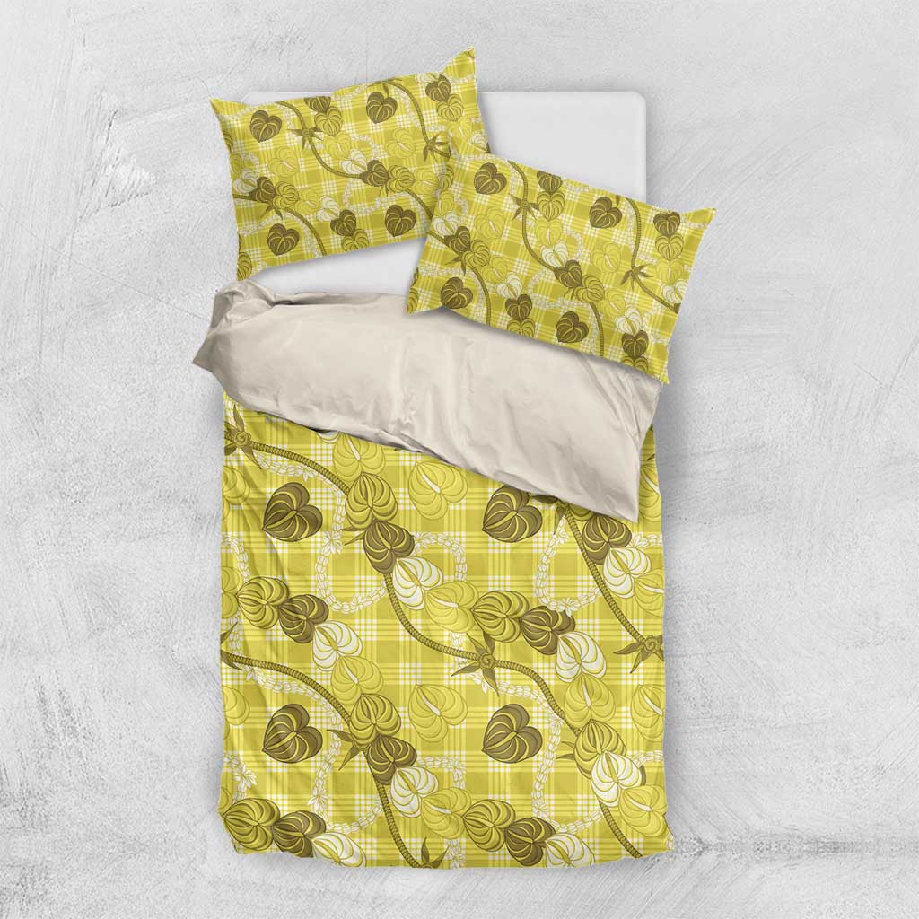 Anthurium Pikake Ti Leaf Palaka Bedding Set Yellow Version LT01 US Twin 172cm x 218cm Yellow - Polynesian Pride