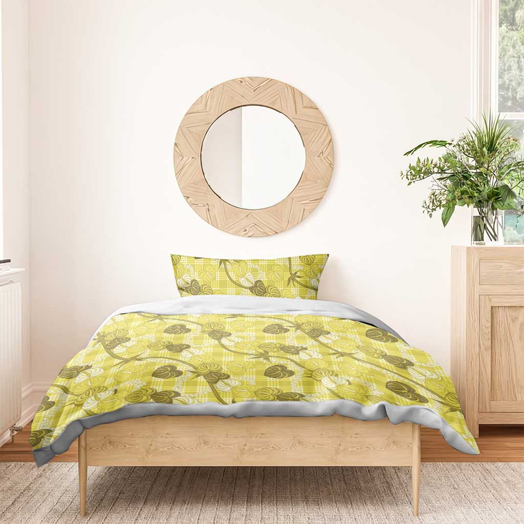 Anthurium Pikake Ti Leaf Palaka Bedding Set Yellow Version LT01 - Polynesian Pride