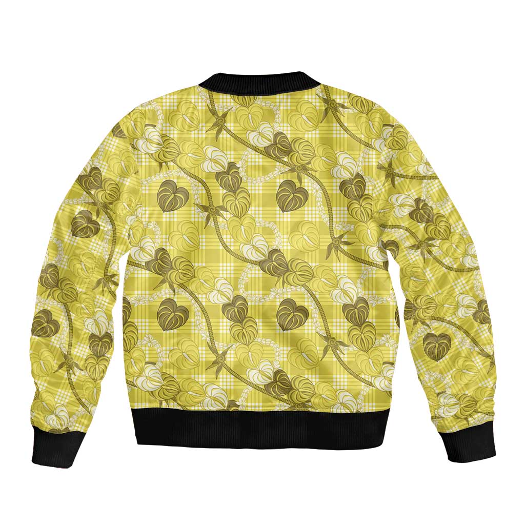Anthurium Pikake Ti Leaf Palaka Bomber Jacket Yellow Version LT01 - Polynesian Pride