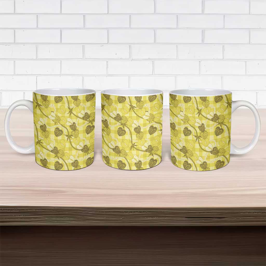 Anthurium Pikake Ti Leaf Palaka Ceramic Mug Yellow Version LT01 - Polynesian Pride