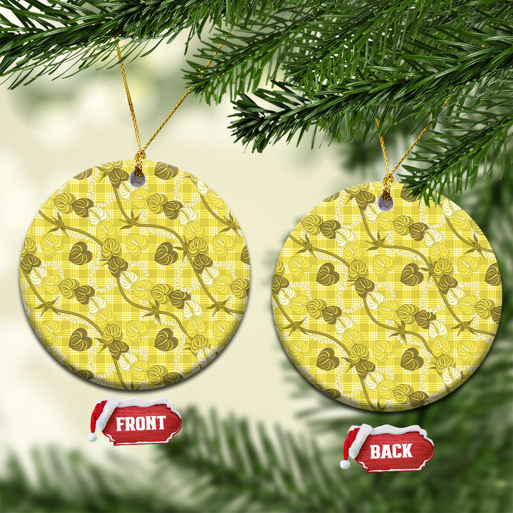Anthurium Pikake Ti Leaf Palaka Ceramic Ornament Yellow Version LT01 Circle Yellow - Polynesian Pride