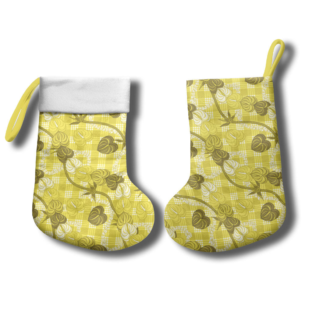Anthurium Pikake Ti Leaf Palaka Christmas Stocking Yellow Version LT01 - Polynesian Pride