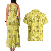 Anthurium Pikake Ti Leaf Palaka Couples Matching Tank Maxi Dress and Hawaiian Shirt Yellow Version LT01 - Polynesian Pride