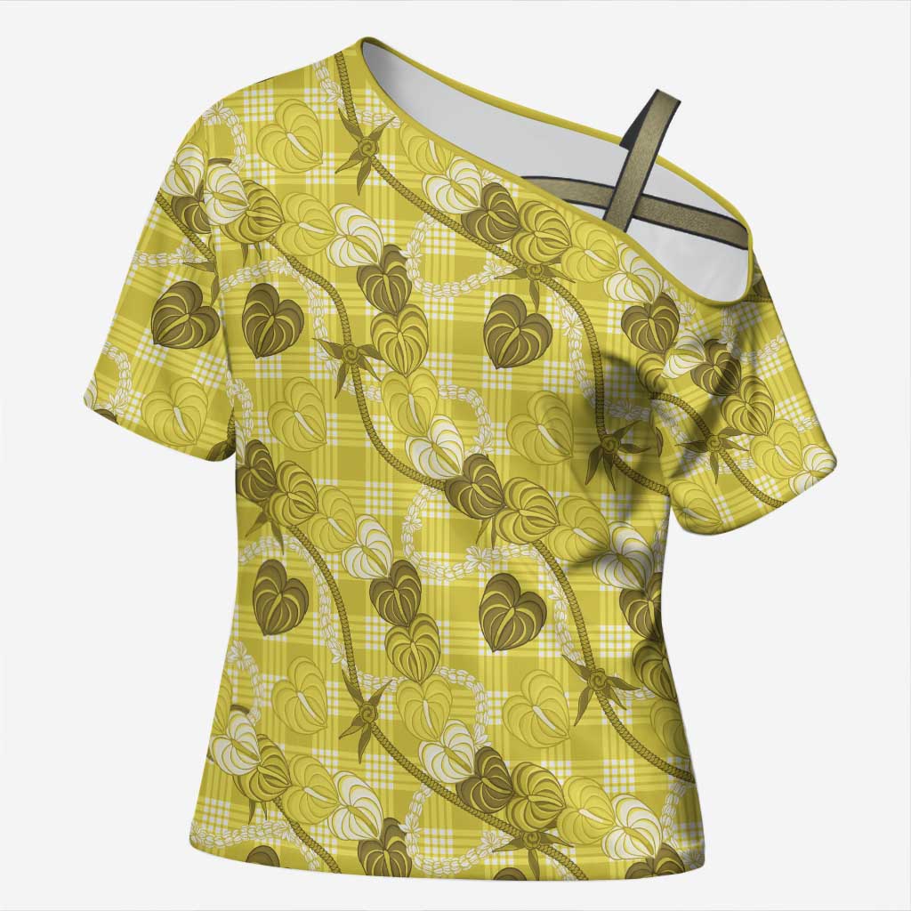 Anthurium Pikake Ti Leaf Palaka Cross Shoulder Shirt Yellow Version LT01 Female Yellow - Polynesian Pride