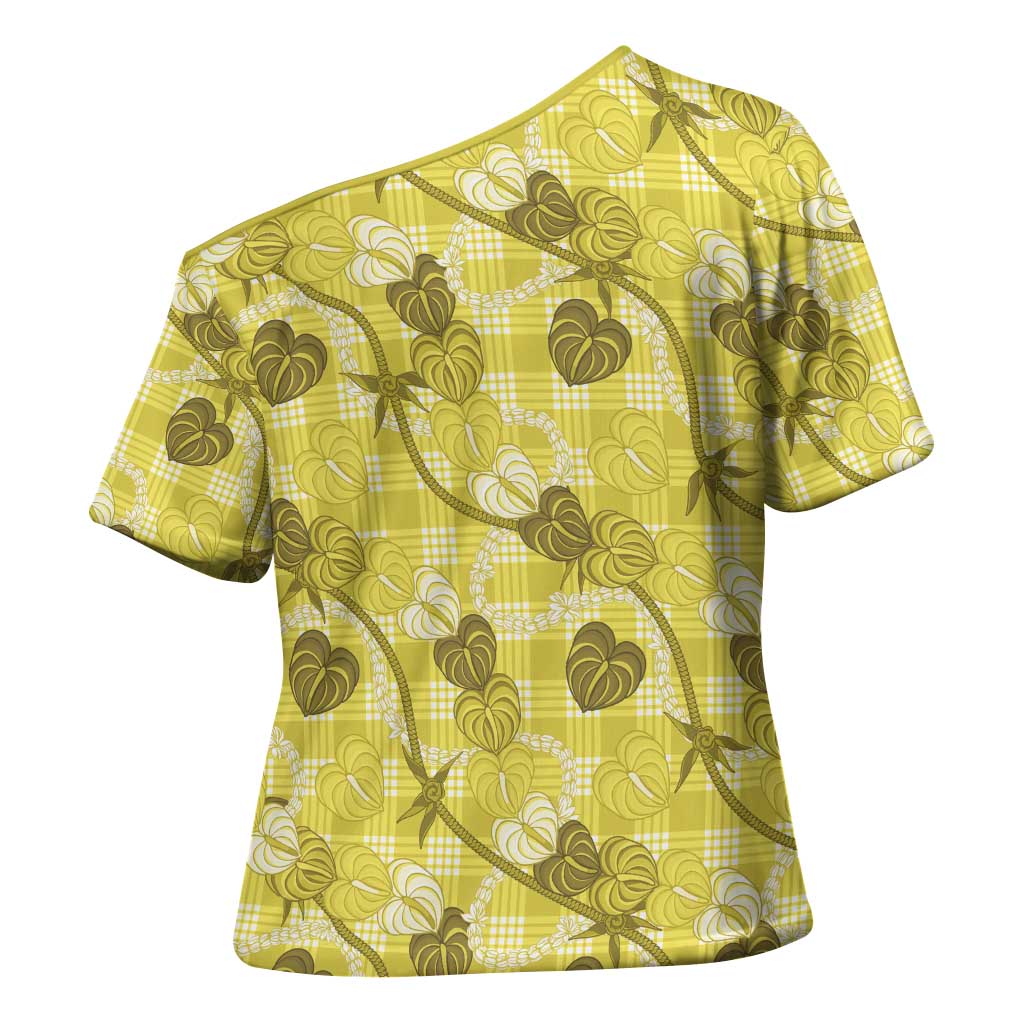 Anthurium Pikake Ti Leaf Palaka Cross Shoulder Shirt Yellow Version LT01 - Polynesian Pride