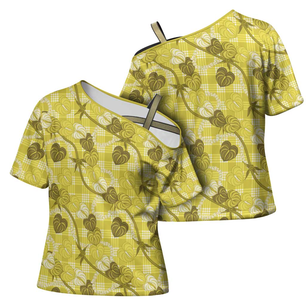 Anthurium Pikake Ti Leaf Palaka Cross Shoulder Shirt Yellow Version LT01 - Polynesian Pride