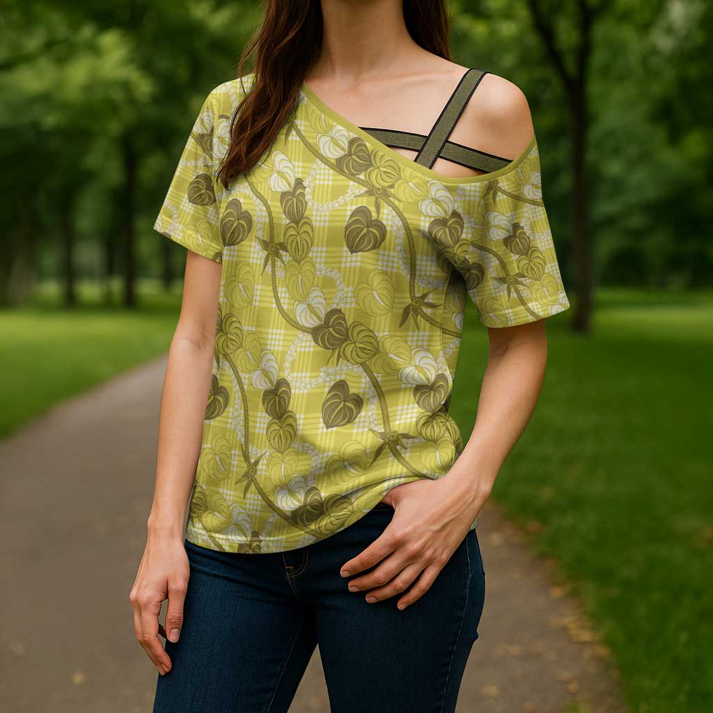 Anthurium Pikake Ti Leaf Palaka Cross Shoulder Shirt Yellow Version LT01 - Polynesian Pride