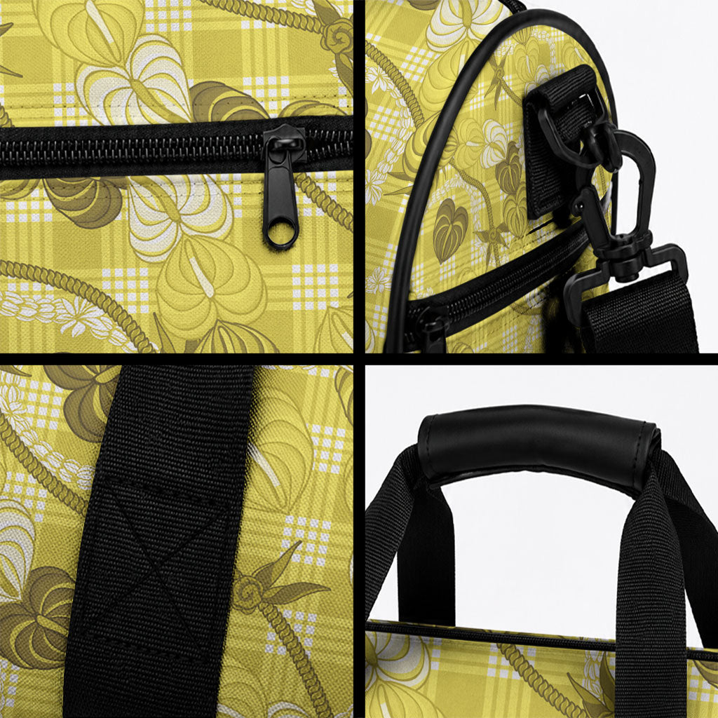 Anthurium Pikake Ti Leaf Palaka Duffle Bag Yellow Version LT01 - Polynesian Pride