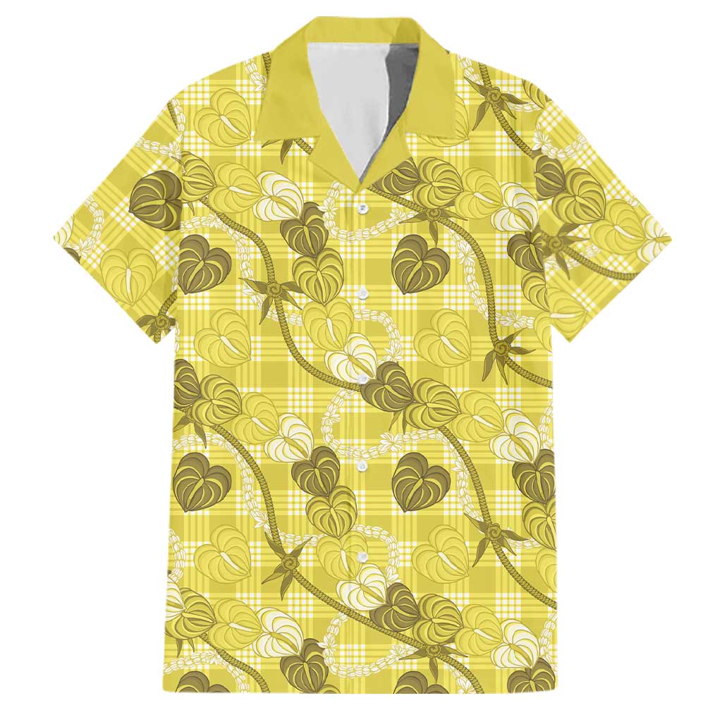 Anthurium Pikake Ti Leaf Palaka Family Matching Long Sleeve Bodycon Dress and Hawaiian Shirt Yellow Version