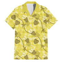 Anthurium Pikake Ti Leaf Palaka Family Matching Long Sleeve Bodycon Dress and Hawaiian Shirt Yellow Version