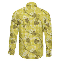 Anthurium Pikake Ti Leaf Palaka Family Matching Long Sleeve Bodycon Dress and Hawaiian Shirt Yellow Version