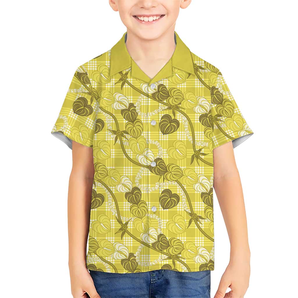 Anthurium Pikake Ti Leaf Palaka Family Matching Long Sleeve Bodycon Dress and Hawaiian Shirt Yellow Version