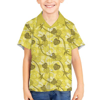 Anthurium Pikake Ti Leaf Palaka Family Matching Long Sleeve Bodycon Dress and Hawaiian Shirt Yellow Version