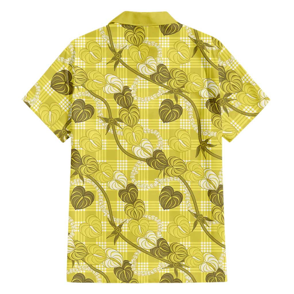 Anthurium Pikake Ti Leaf Palaka Family Matching Off Shoulder Short Dress and Hawaiian Shirt Yellow Version LT01 - Polynesian Pride