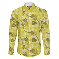 Anthurium Pikake Ti Leaf Palaka Family Matching Puletasi and Hawaiian Shirt Yellow Version LT01 Dad's Shirt - Long Sleeve Yellow - Polynesian Pride