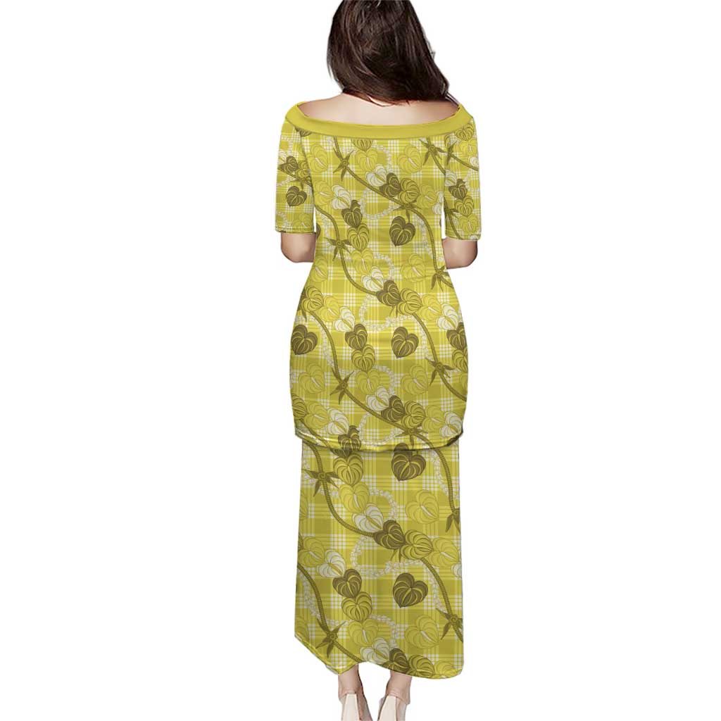Anthurium Pikake Ti Leaf Palaka Family Matching Puletasi and Hawaiian Shirt Yellow Version LT01 - Polynesian Pride