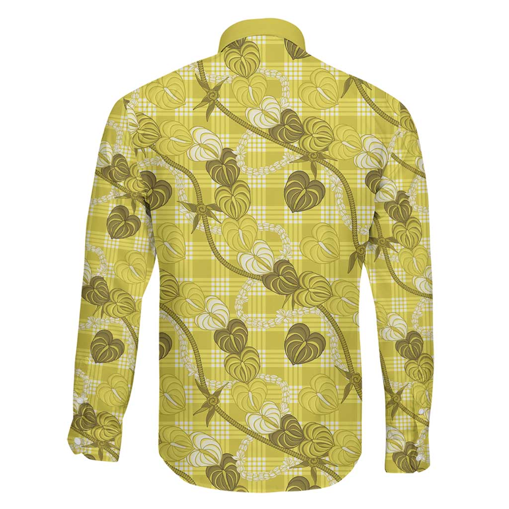 Anthurium Pikake Ti Leaf Palaka Family Matching Summer Maxi Dress and Hawaiian Shirt Yellow Version LT01 - Polynesian Pride