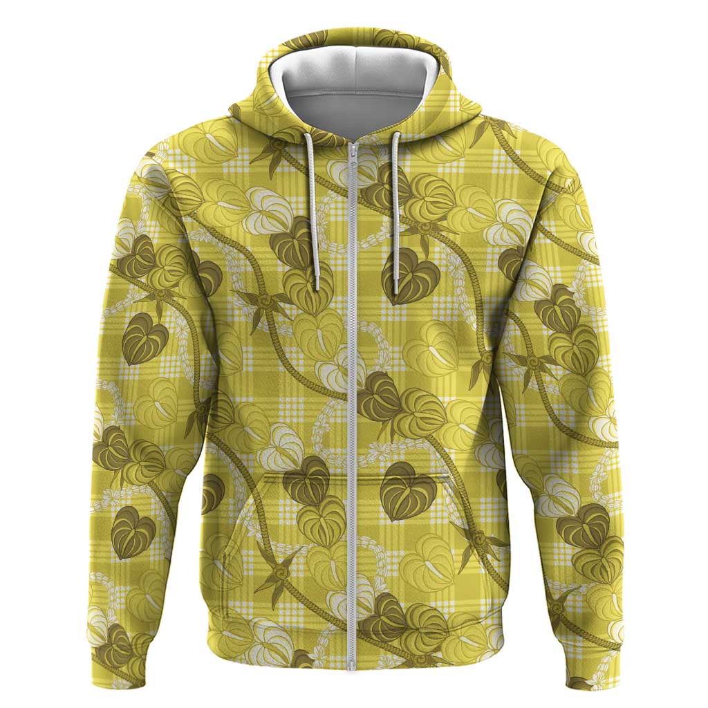 Anthurium Pikake Ti Leaf Palaka Hoodie Yellow Version LT01 Zip Hoodie Yellow - Polynesian Pride