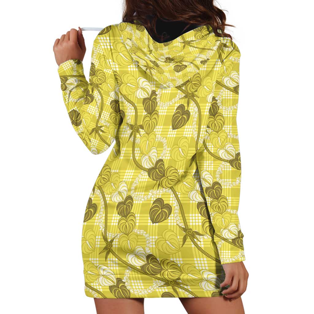 Anthurium Pikake Ti Leaf Palaka Hoodie Dress Yellow Version LT01 - Polynesian Pride