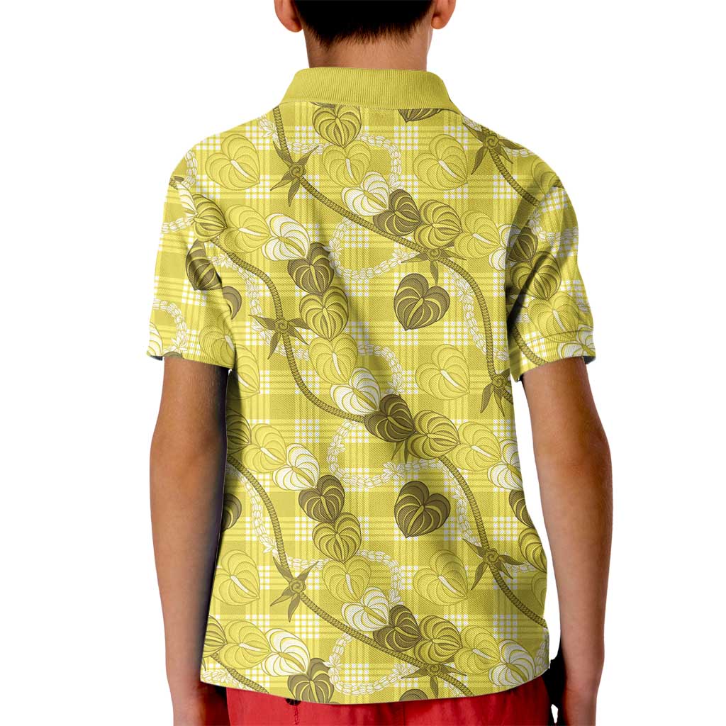 Anthurium Pikake Ti Leaf Palaka Kid Polo Shirt Yellow Version LT01 - Polynesian Pride