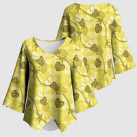 Anthurium Pikake Ti Leaf Palaka Kimono Sleeve Blouse Yellow Version LT01 - Polynesian Pride