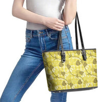 Anthurium Pikake Ti Leaf Palaka Leather Tote Bag Yellow Version LT01 - Polynesian Pride